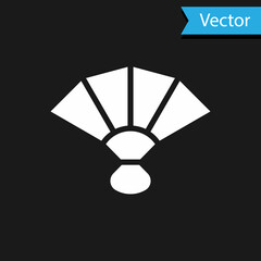 White Fan flamenco accessory icon isolated on black background. Vector