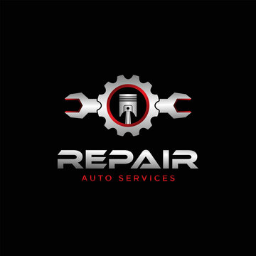 Repair Service. Gear and pistons. Auto emblem.
