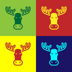 Pop art Moose head with horns icon isolated on color background. Vector