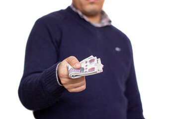 Egyptian Money, Man Paying, Paper Banknotes - obrazy, fototapety, plakaty