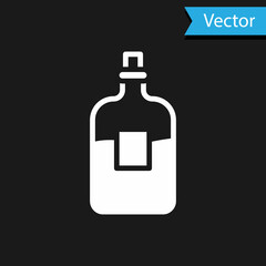 White Glass bottle of vodka icon isolated on black background. Vector