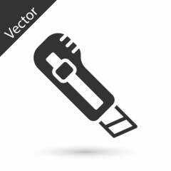 Grey Stationery knife icon isolated on white background. Office paper cutter. Vector