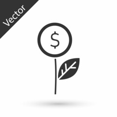 Grey Dollar plant icon isolated on white background. Business investment growth concept. Money savings and investment. Vector