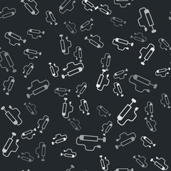 Fototapeta na wymiar Grey Bicycle air pump icon isolated seamless pattern on black background. Vector