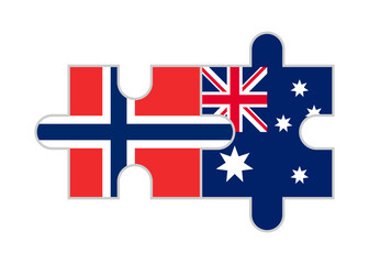 puzzle pieces of norway and australia flags. vector illustration isolated on white background