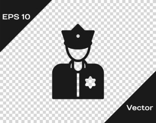 Black Police officer icon isolated on transparent background. Vector
