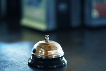 Restaurant or hotel service bell on a counter