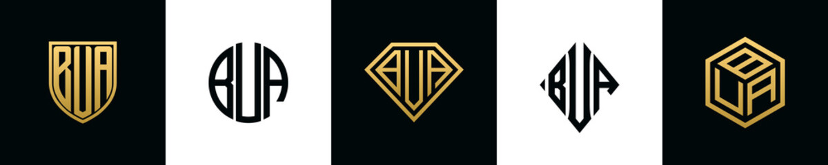 Initial letters BUA logo designs Bundle