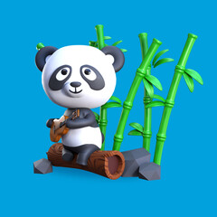 3D Rendering Panda Sitting on a Tree Trunk playing Guitar Illustration © AGUNG