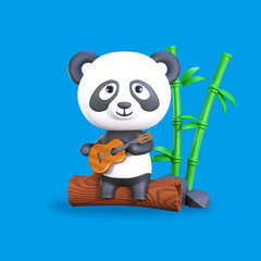 3D Rendering Panda Sitting on a Tree Trunk playing Guitar Illustration © AGUNG