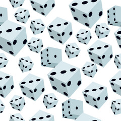 Dice seamless pattern, light cubes on a white background