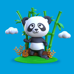 3D Rendering Panda Duduk di atas batang kayu di dalam hutan illustration © AGUNG