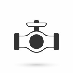 Grey Oil pipe with valve icon isolated on white background. Vector