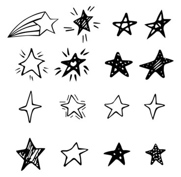 Hand drawn doodle stars set. Vector illustration elements for your design, patterns and more.