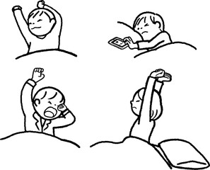 Drawing. I get up from bed in the morning.  stretch.Stop the alarm function.