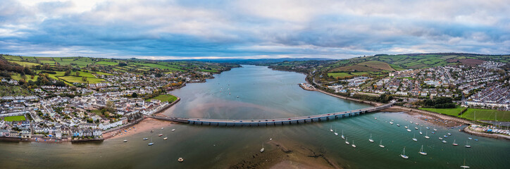 Fototapeta na wymiar Panorama over River Teign, Shaldon and Teignmouth from a drone, Devon, England, Europe