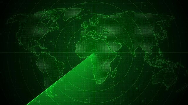 Searching radar HUD in world map, Amazing green radar HUD