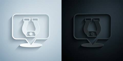 Paper cut Horseshoe icon isolated on grey and black background. Paper art style. Vector
