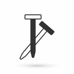 Grey Metallic nails icon isolated on white background. Vector