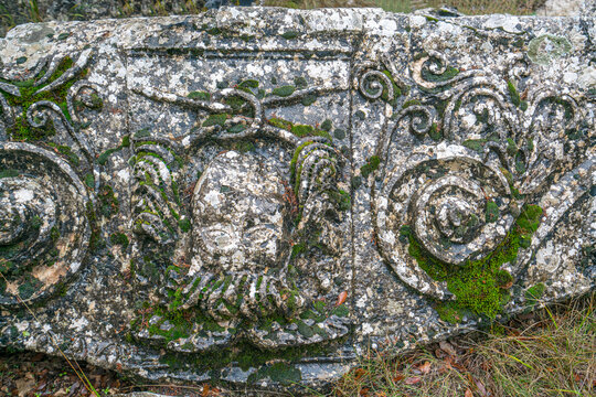 An ancient Roman carving of the Medusa at Termessos, Antalya