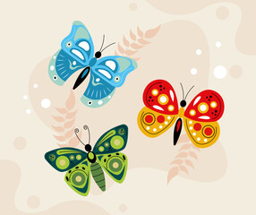 three cute butterflies group