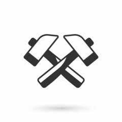 Grey Crossed hammer icon isolated on white background. Tool for repair. Vector