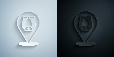 Paper cut Horseshoe icon isolated on grey and black background. Paper art style. Vector