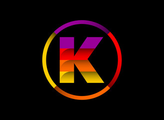 Colorful K monogram letter alphabet in a circle modern vector logo design for business and company
