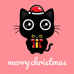 cute cat cartoon character celebrating christmas