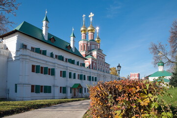 Novodevichy Monastery in Moscow, Russia. Intercession Gate Church (Church of the Intercession of the Most Holy Theotokos over the southern gate) and the Mariinsky Chambers