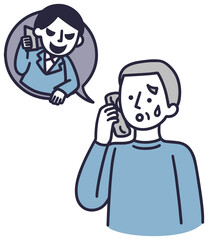 電話詐欺　オレオレ詐欺　シニア男性　シンプルイラスト