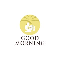 Good morning logo. Illustration of a rooster crowing in the morning. Vector illustration template design