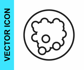 Black line Rice in a bowl icon isolated on white background. Traditional Asian food. Vector