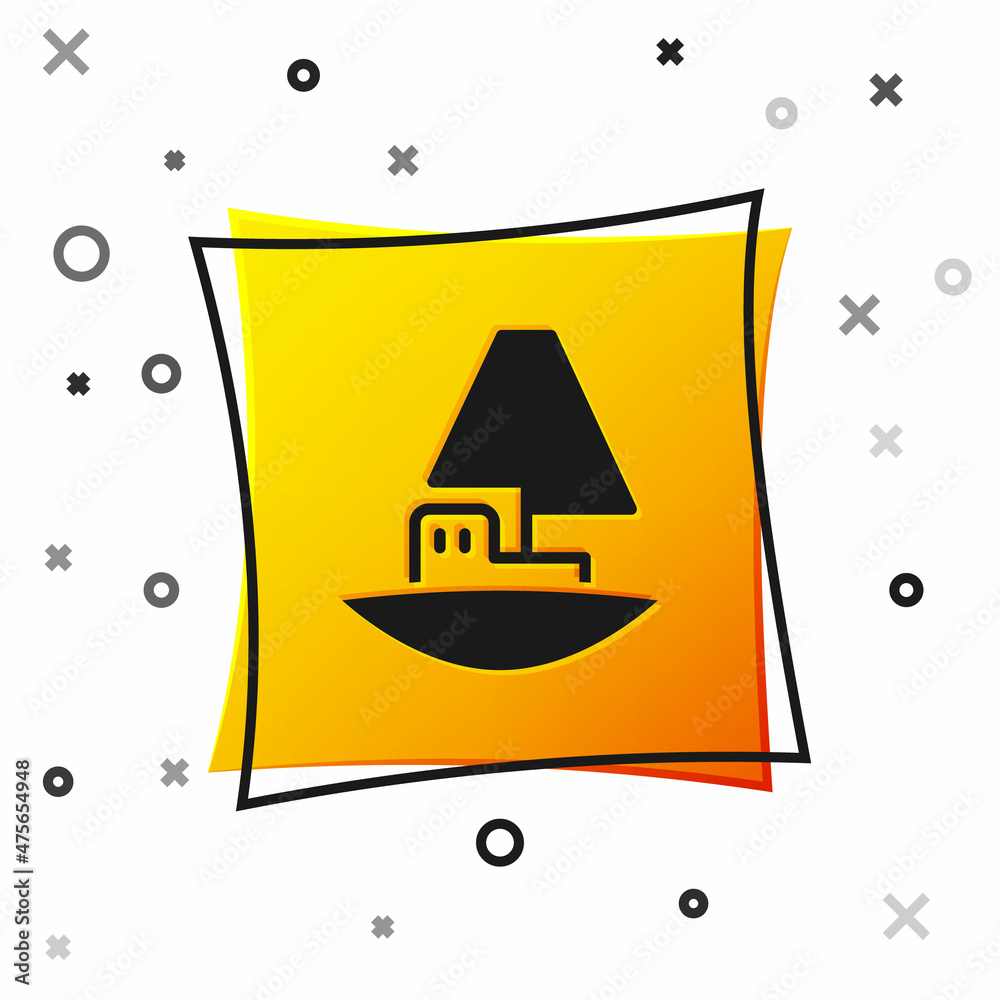 Wall mural Black Toy boat icon isolated on white background. Yellow square button. Vector