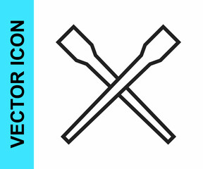 Black line Food chopsticks icon isolated on white background. Wooden Korean sticks for Asian dishes. Oriental utensils. Vector