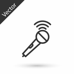 Grey line Wireless microphone icon isolated on white background. On air radio mic microphone. Speaker sign. Vector