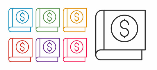 Set line Financial book icon isolated on white background. Set icons colorful. Vector