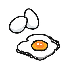 殻付きの卵と、目玉焼きのイラスト
