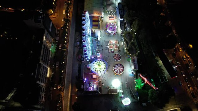 Aerial Drone view of an amusement park in Nicosia Cyprus at Christmas time 