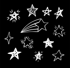 Hand drawn doodle stars set. Black and white vector illustration elements for your design, patterns and more.