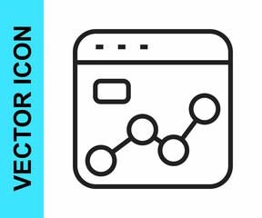 Black line Market analysis icon isolated on white background. Report text file icon. Accounting sign. Audit, analysis, planning. Vector