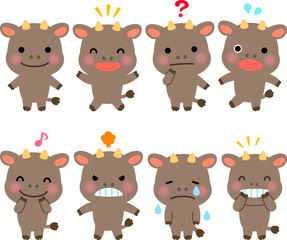 牛のキャラクターのイラストセット