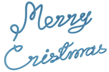 Fototapeta premium MERRY CHRISTMAS inscription tied with synthetic fleecy blue rope with barbed fibers, isolated 3D illustration. Concept: decoration of design of postcard for the holiday of Christmas and New Year.