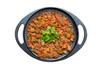 traditional Turkish food meat saute on isolated white background