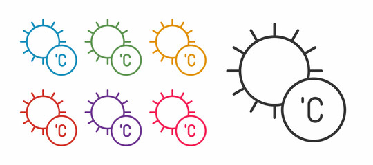 Set line Sun icon isolated on white background. Set icons colorful. Vector