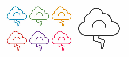 Set line Storm icon isolated on white background. Cloud and lightning sign. Weather icon of storm. Set icons colorful. Vector