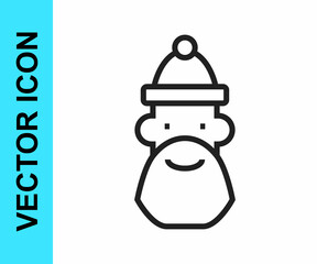 Black line Santa Claus hat and beard icon isolated on white background. Merry Christmas and Happy New Year. Vector