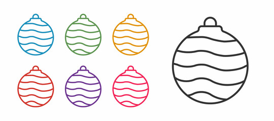 Set line Christmas ball icon isolated on white background. Merry Christmas and Happy New Year. Set icons colorful. Vector
