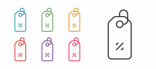 Set line Discount percent tag icon isolated on white background. Shopping tag sign. Special offer sign. Discount coupons symbol. Set icons colorful. Vector