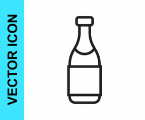 Black line Champagne bottle icon isolated on white background. Merry Christmas and Happy New Year. Vector